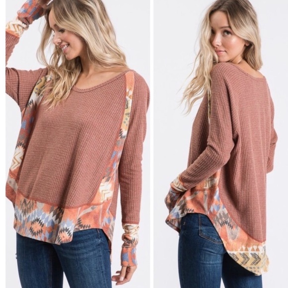 Peach Oversized Long Sleeve Waffle Top - Picture 2 of 9